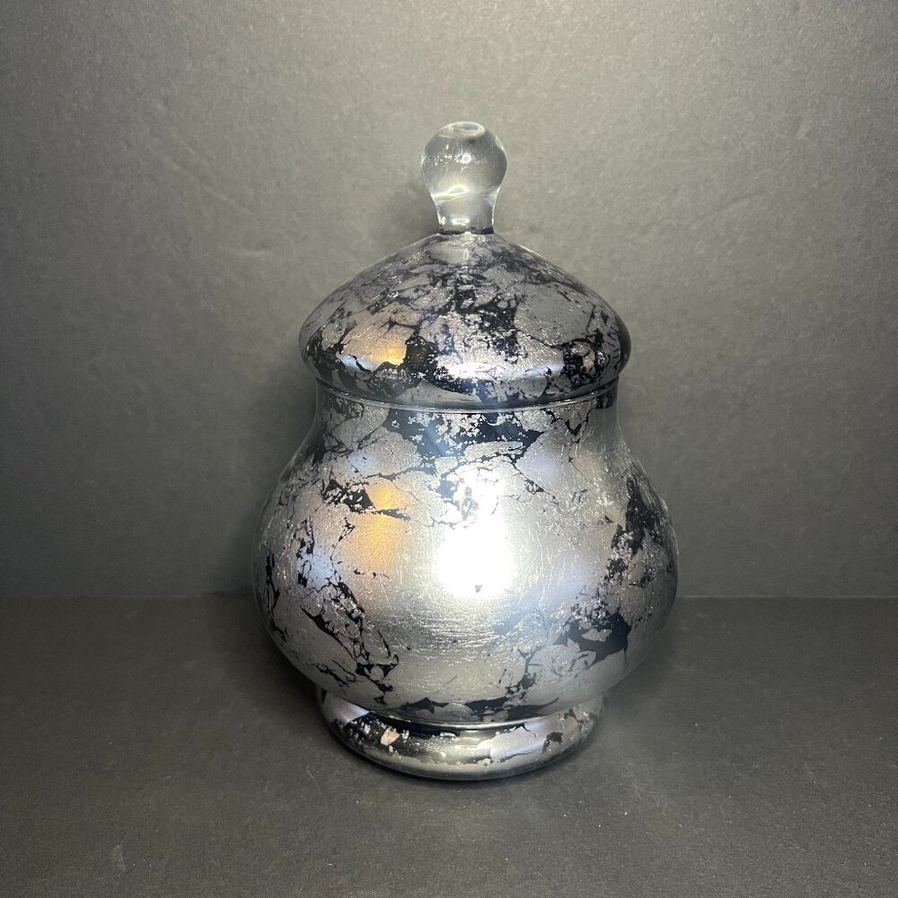 Italian Vidi Glass Black & Silver Apothecary Canister Jar w/ Lid from Naples